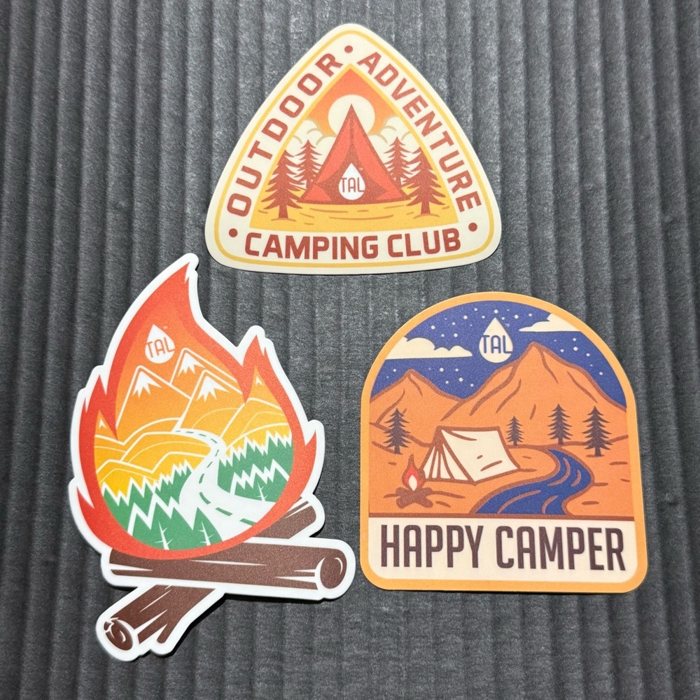 Outdoor Adventure Camping Hiking Vinyl Water Bottle Bumper Stickers 3pc